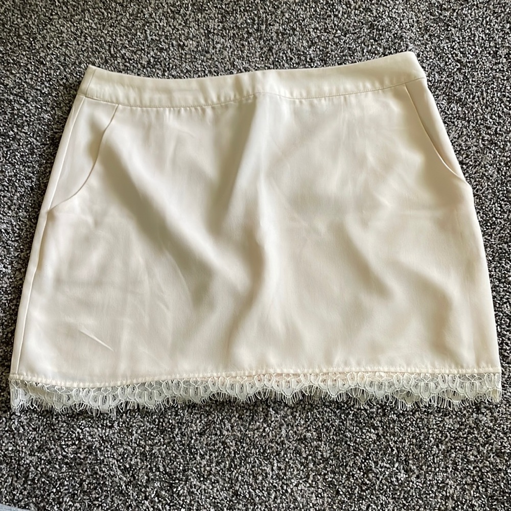 Cream Mini Skirt with Lace detail